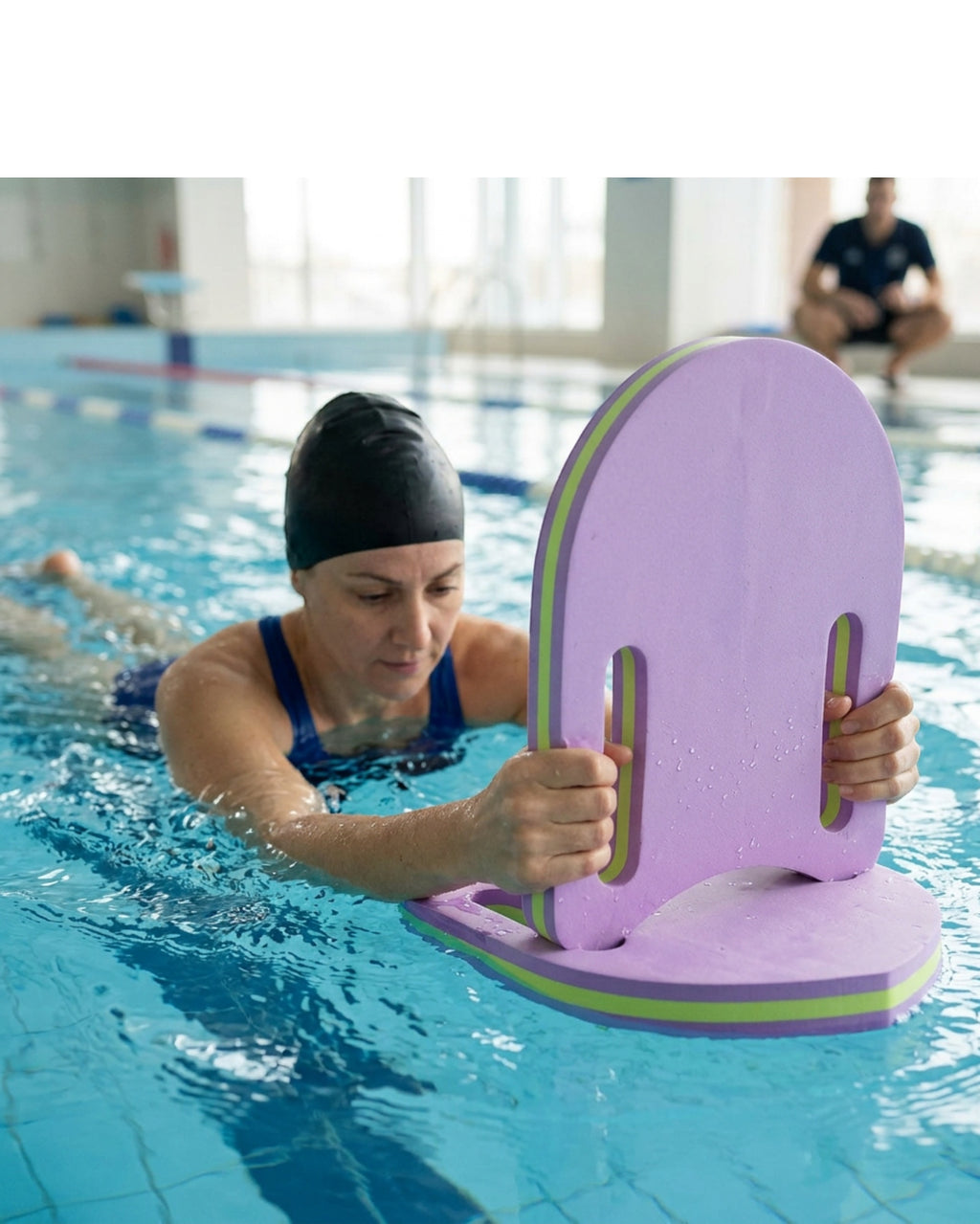 Vivod Twin-Grip EVA Swim Training Board 43 x 29 cm Lilac and Lime - Lifestyle view